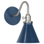 Uno Curved Arm Narrow Cone Wall Sconce - Brushed Nickel / Navy