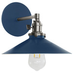 Uno Straight Arm Shallow Cone Wall Light - Brushed Nickel / Navy
