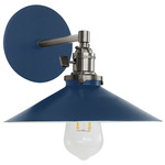 Uno Straight Arm Shallow Cone Wall Sconce - Brushed Nickel / Navy
