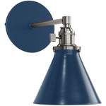 Uno Straight Arm Narrow Cone Wall Sconce - Brushed Nickel / Navy