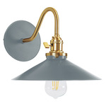 Uno Curved Arm Wide Cone Wall Sconce - Brushed Brass / Slate Gray
