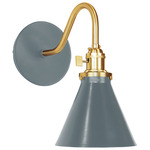 Uno Curved Arm Narrow Cone Wall Sconce - Brushed Brass / Slate Gray
