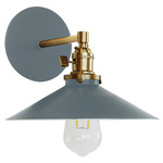 Uno Straight Arm Shallow Cone Wall Light - Brushed Brass / Slate Gray