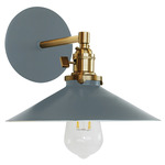 Uno Straight Arm Shallow Cone Wall Sconce - Brushed Brass / Slate Gray