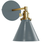 Uno Straight Arm Narrow Cone Wall Sconce - Brushed Brass / Slate Gray