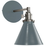 Uno Straight Arm Narrow Cone Wall Sconce - Brushed Nickel / Slate Gray