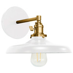 Uno Straight Arm Cap Wall Light - Brushed Brass / White Gloss