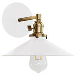 Uno Straight Arm Shallow Cone Wall Light - Brushed Brass / White Gloss
