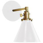 Uno Straight Arm Cone Wall Light - Brushed Brass / White Gloss