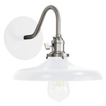 Uno Curved Arm Cap Wall Sconce - Brushed Nickel / White Gloss