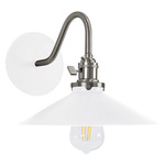 Uno Curved Arm Wide Cone Wall Sconce - Brushed Nickel / White Gloss