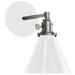 Uno Straight Arm Cone Wall Light - Brushed Nickel / White Gloss