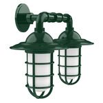 Vaportite Duo Cap Outdoor Wall Light - Forest Green / Frosted