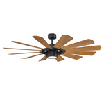 Windmill Smart Ceiling Fan with Light - Matte Black / Distressed Koa