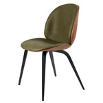 Beetle Veneer Dining Chair - Black Stained Beech / Soft Leather Army / Walnut Veneer