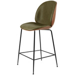 Beetle Veneer Bar / Counter Chair - Black / Soft Leather Army / Walnut Veneer