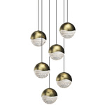 Grapes 6 Light Round Multi-Light Pendant - Brass / Clear