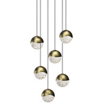 Grapes 6 Light Round Multi-Light Pendant - Brass / Clear