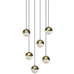 Grapes 6 Light Round Multi-Light Pendant - Brass / Clear