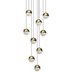 Grapes 9 Light Round Multi-Light Pendant - Brass / Clear