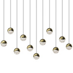 Grapes 11 Light Linear Multi-Light Pendant - Brass / Clear