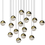 Grapes 16 Light Square Multi Light Pendant - Brass / Clear