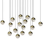 Grapes 16 Light Square Multi Light Pendant - Brass / Clear