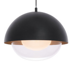 Dome Pendant - Black / Gold / Etched Glass