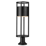 Luca Outdoor Pier Light with Simple Round Base - Black / Etched Glass