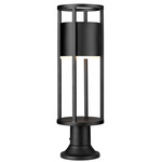 Luca Outdoor Pier Light with Simple Round Base - Black / Etched Glass