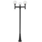 Laurent 3-Light Post Light with Round Post/Hexagon Base - Black / Clear Seedy
