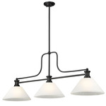 Melange Linear Pendant with Cone Glass Shades - Matte Black / White Linen