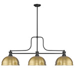 Melange Linear Pendant with Dome Metal Shades - Matte Black / Heritage Brass