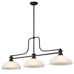 Melange Linear Pendant with Dome Glass Shades - Matte Black / White Linen