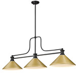 Melange Linear Pendant with Cone Metal Shades - Matte Black / Satin Gold