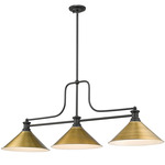 Melange Linear Pendant with Cone Metal Shades - Matte Black/Rubbed Brass