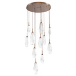 Aalto 11LT Round Multi Light Pendant - Burnished Bronze / Optic Ribbed Clear