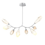Aalto Linear 8 Light 3000K Modern Branch Chandelier - Classic Silver / Optic Ribbed Amber