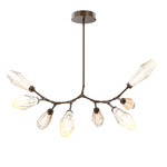 Aalto Linear 8 Light 3000K Modern Branch Chandelier - Flat Bronze / Optic Ribbed Amber