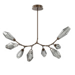 Aalto Linear Modern Branch Chandelier - Flat Bronze / Optic Ribbed Smoke