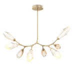 Aalto Linear Modern Branch Chandelier - Gilded Brass / Optic Ribbed Amber