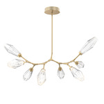 Aalto Linear Modern Branch Chandelier - Gilded Brass / Optic Ribbed Clear