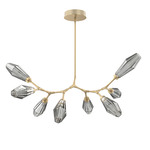 Aalto Linear Modern Branch Chandelier - Gilded Brass / Optic Ribbed Smoke