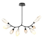 Aalto Linear 8 Light 3000K Modern Branch Chandelier - Matte Black / Optic Ribbed Amber