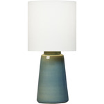 Vessel Table Lamp - Blue Anglia Crackle / White Linen