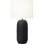 Fanny Slim Table Lamp - Rough Black Ceramic / White Linen