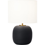 Fanny Wide Table Lamp - Rough Black Ceramic / White Linen