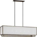 Brockway Linear Chandelier - Weathered Oak / White Linen