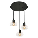 Laney Round Multi Light Pendant - Black / Clear Seeded