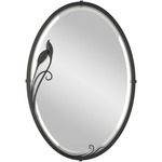 Beveled Oval Mirror with Leaf - Ink / Mirror